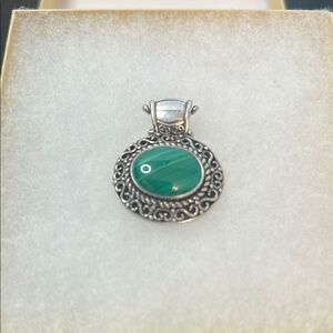 Vintage Sterling Silver and Malachite Filigree Pendant
